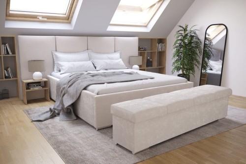 Łóżko tapicerowane do sypialni Helsinki - beżowe