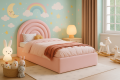 Łóżko tapiceroane tęcza bajkoe dla dziecka dziewczynkic chłopca różowe róż.png