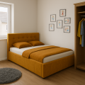 Basic łóżko tapicerowane podwójne ekonomiczne tkanina Monolith 48 złoty miodowy musztarda.png