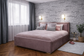 Łóżko tapicerowane Emma gładkie z pinezkami złotymi Ikoo 7 pudrowy róż całe łóżko.png