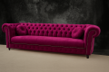 Sofa Typu chesterfield bez funkcji spania 3 osobowa z gładkim siedziakem biskupi róź niskie nózki.png
