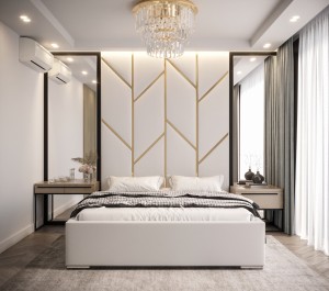 Panele tapicerowane ZŁOTE JODŁA oraz łóżko tapicerowane 