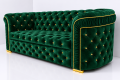 Sofa 3 osobowa Królowa Karmen siedzisko pikowane chesterfield - butelkowa zieleń  dodatki złote.png