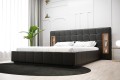 Łóżko tapicerowane sypialniane z półką z boku zagłowia, czarna skóra, styl loft