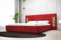 Łóżko tapicerowane sypialniane z półką z boku zagłowia, czerwonr, styl loft