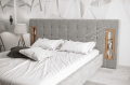 Łóżko tapicerowane sypialniane z półką z boku zagłowia, szary nord, styl loft