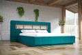 Londyn łóżko tapicerowane z półką w zagłowiu, turkusowe