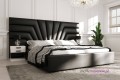 tapicerowane łóżko do sypialni czarna skóra