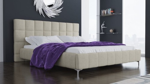 Łóżko tapicerowane na nóżkach bezowe.jpg