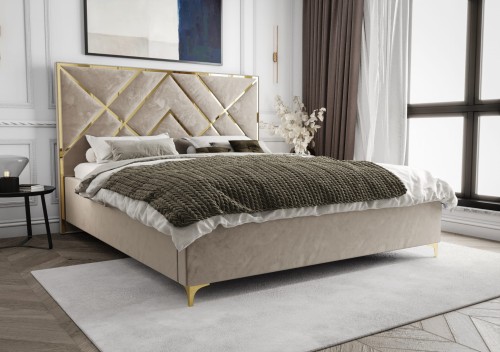 łóżko tapicerowane złota mozaika - beż